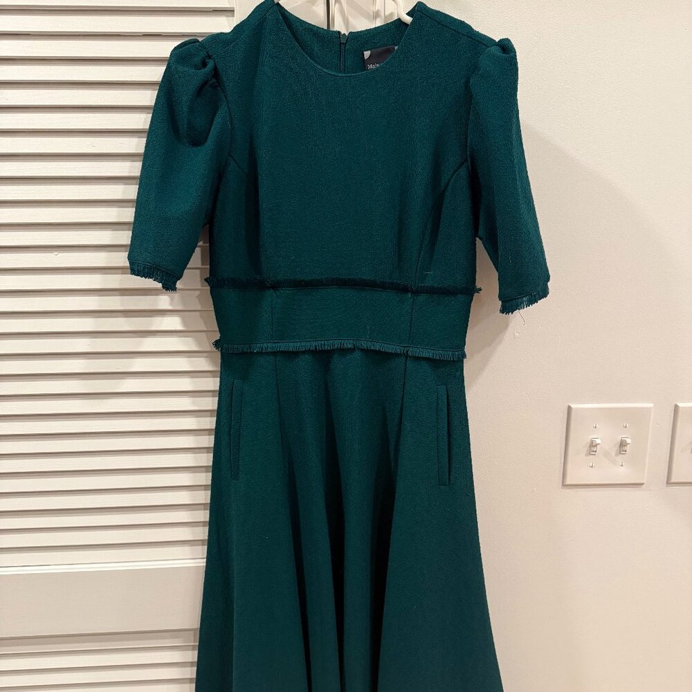 Maison Tara Knit Boucle Fit & Flare Midi Dress in Forest Green, w Pockets! - Picture 5 of 8